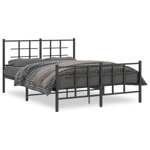 vidaXL Metal Bed Frame without Mattress with Footboard Black 140x190cm