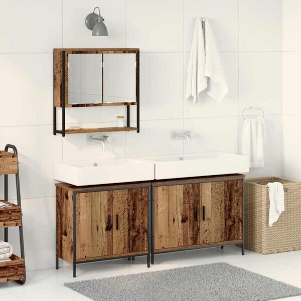 vidaXL Bathroom Furniture Set with Shelf 3 pcs Brown Engineered wood