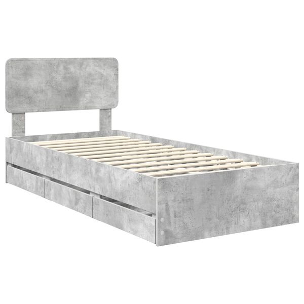 vidaXL Bed Frame with Drawer Concrete Grey 75 x 190 cm Engineered Wood