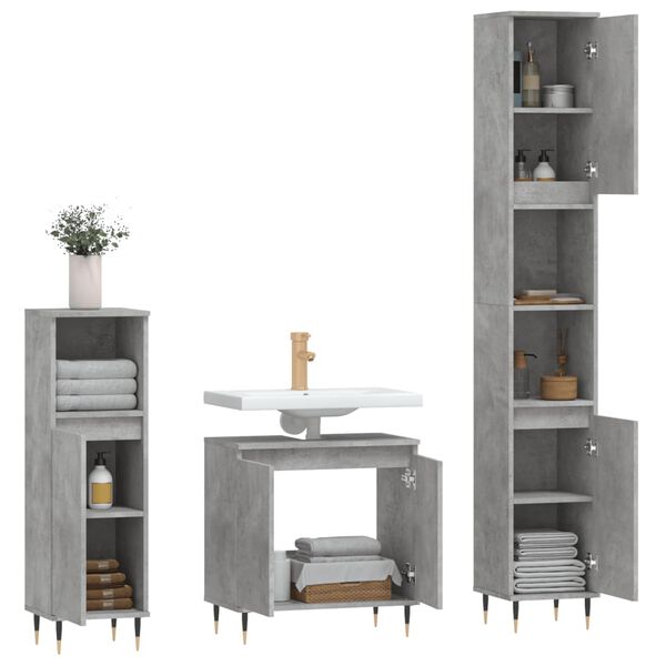 vidaXL 3 Piece Bathroom Cabinet Set Concrete Grey Engineered Wood