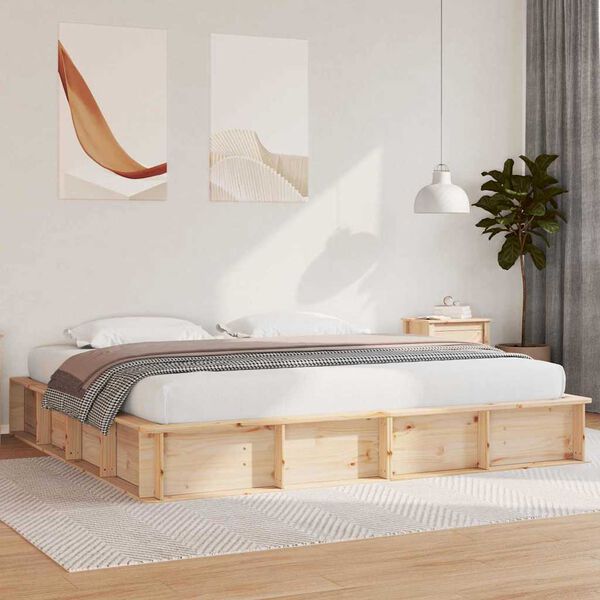 vidaXL Bed Frame Brown 200 x 200 cm Solid Pine Wood