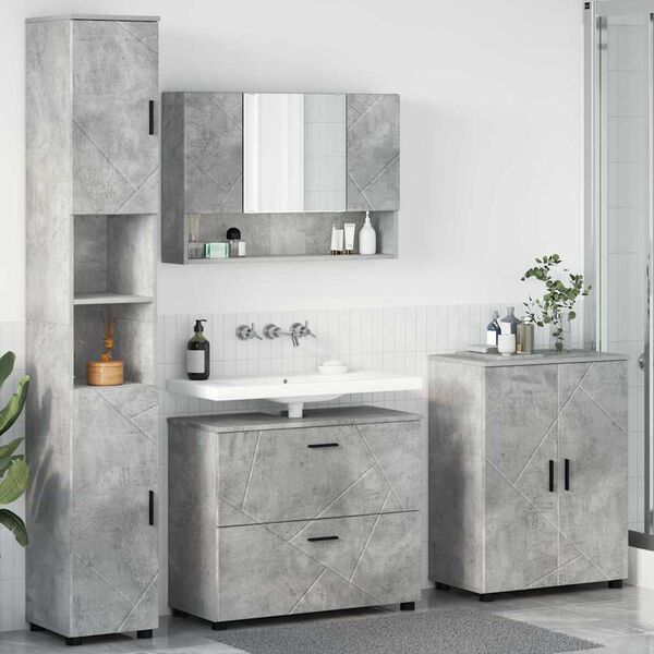 vidaXL Bathroom Furniture Set 4 pcs Concrete grey Engineered wood