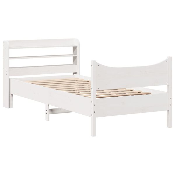 vidaXL Bed Frame with Headboard White 90x190 cm Single Solid Wood Pine