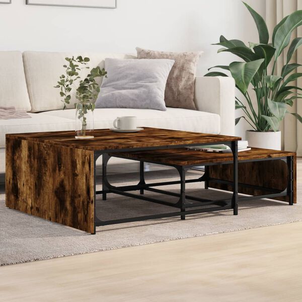 vidaXL Nesting Coffee Tables 2 pcs Smoked Oak Engineered Wood and Metal