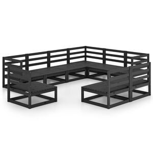 vidaXL 9 Piece Garden Lounge Set Black Solid Pinewood