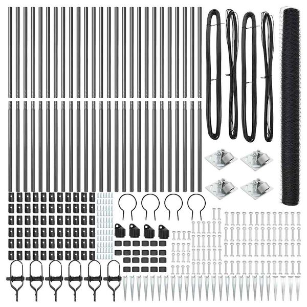 vidaXL Fence Post Grey 50 x 1.5 m (36 mm mesh) Steel and PVC