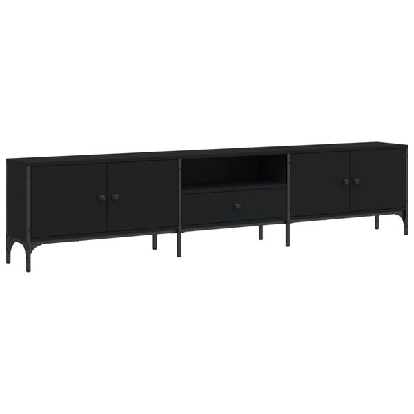 vidaXL TV Cabinet with Drawer Black 200x25x44 cm Engineered Wood