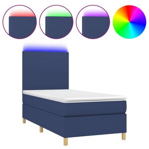 vidaXL Box Spring Bed with Mattress&LED Blue 90x190 cm Fabric