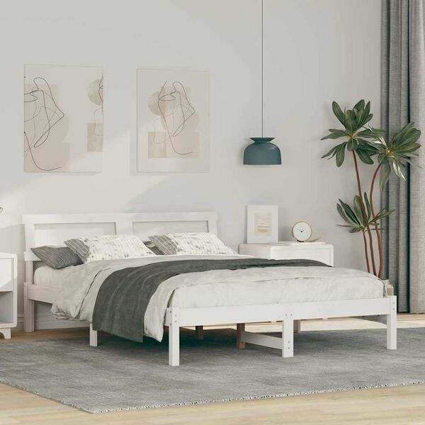 vidaXL Bed Frame with Headboard White 135 x 190 cm Solid Pine Wood