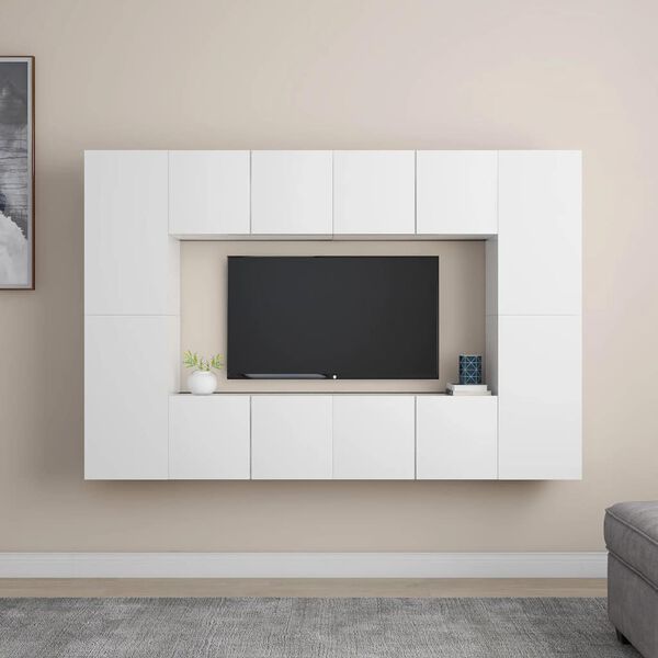 vidaXL 8 Piece TV Cabinet Set White Engineered Wood