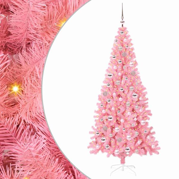 vidaXL Christmas Tree with 300 LEDs with Stand Pink 210 cm PVC