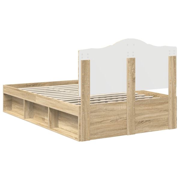 vidaXL Bed Frame Sonoma Oak 135 x 190 cm Solid Pine Wood