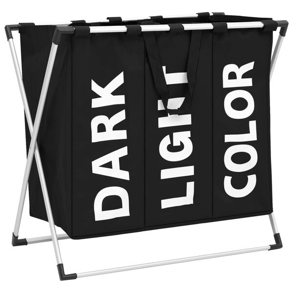 vidaXL 3-Section Laundry Sorter Black