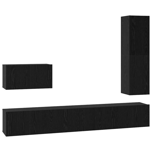vidaXL TV Cabinet Set with Drawer 4 pcs Black Oak Engineered Wood