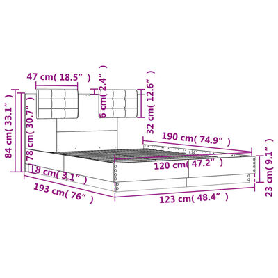 vidaXL Bed Frame with Headboard and LED Lights Sonoma Oak 120x190 cm Small Double