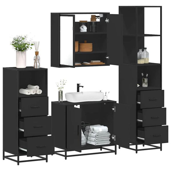 vidaXL 4&nbsp;Piece Bathroom Furniture Set&nbsp;Black Engineered Wood