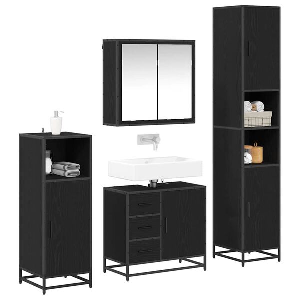 vidaXL Bathroom Furniture Set 4 pcs Black Oak Engineered Wood