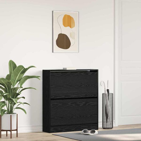 vidaXL Shoe Cabinet Black Oak 80 x 21 x 87.5 cm Engineered Wood