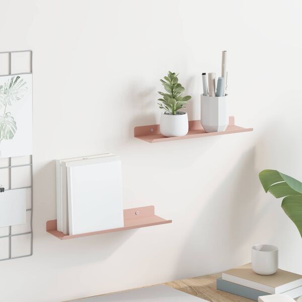 vidaXL Floating Shelf Wall-mounted 2 pcs Pink 30 x 9 x 2.5 cm Steel