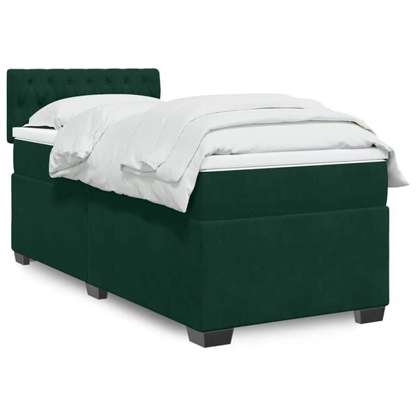 vidaXL Box Spring Bed with Mattress Dark Green 100x200 cm Velvet