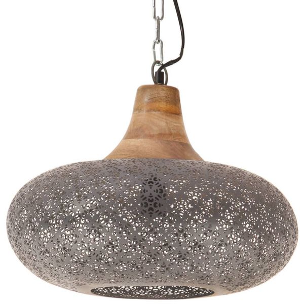 vidaXL Industrial Hanging Lamp Grey Iron & Solid Wood 40 cm E27