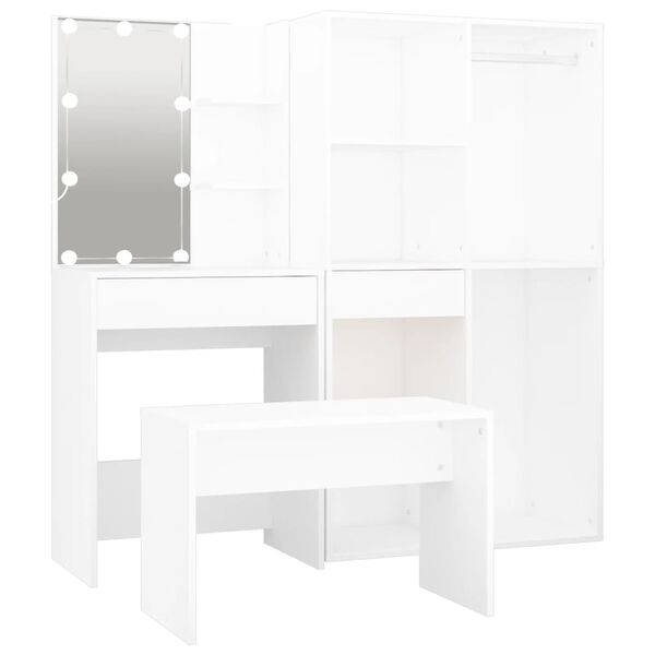 vidaXL Dressing Table Set with LED White Engineered Wood