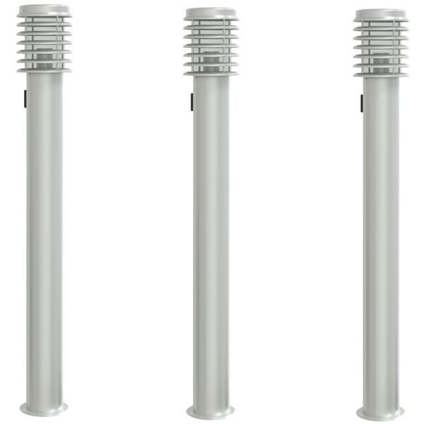 vidaXL Outdoor Floor Lamps with Outlet 3pcs Silver 110cm Stainless Steel