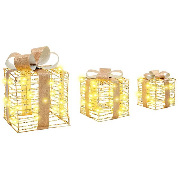vidaXL Gift Box with 60 LEDs 3 pcs Warm white 20 x 20 x 20 cm PET