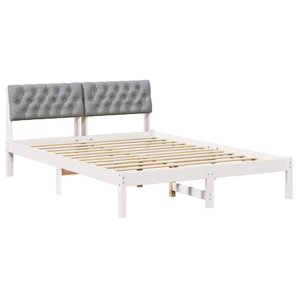 vidaXL Bed frame White and light grey 135 x 190 cm Solid pine wood