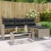 vidaXL Garden Sofa with Table and Cushions L-Shaped Light Grey Poly Rattan