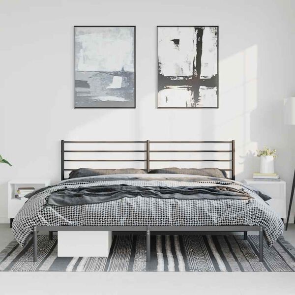 vidaXL Metal Bed Frame without Mattress with Headboard Black 183x213cm