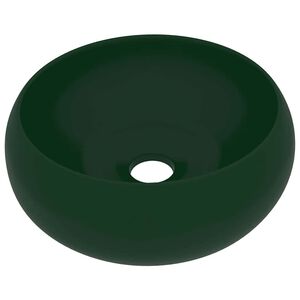 vidaXL Luxury Wash Basin Round Matt Dark Green 40x15 cm Ceramic