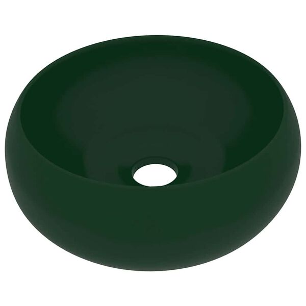 vidaXL Luxury Wash Basin Round Matt Dark Green 40x15 cm Ceramic