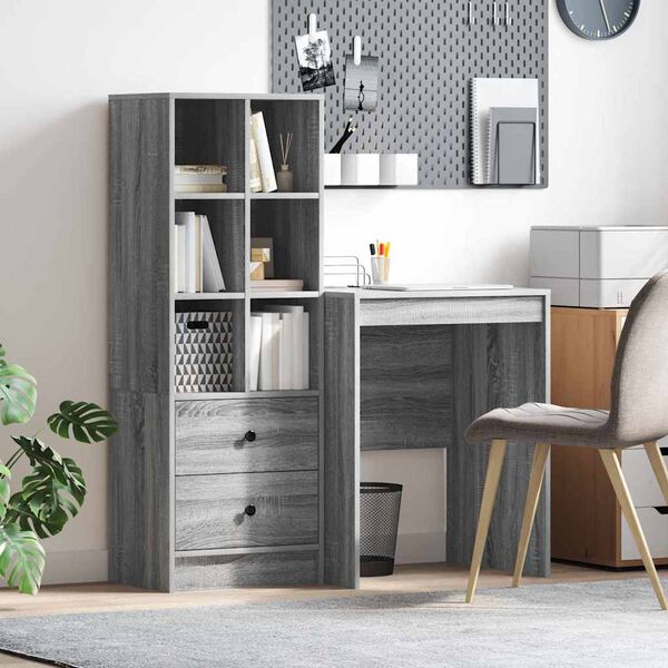 vidaXL Desk with Drawer 2 pcs Grey Sonoma