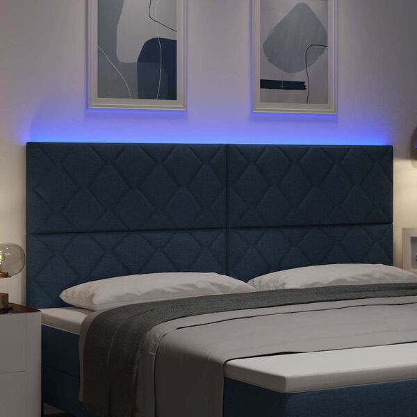 vidaXL Headboard with LED Strip Lights Adjustable Blue 200 cm Fabric