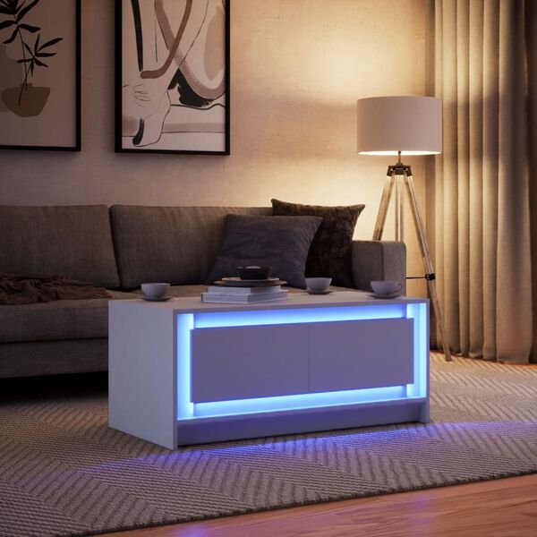 vidaXL Coffee Table with LED Lights White Engineered Wood