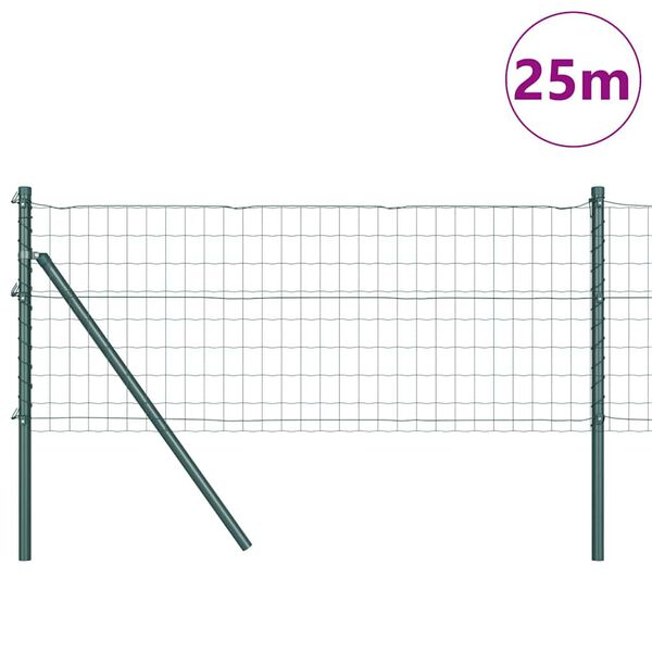 vidaXL Fence with Post Green 0.6 x 25 m Steel and PVC