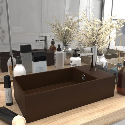 vidaXL Bathroom Sink with Overflow Ceramic Dark Brown