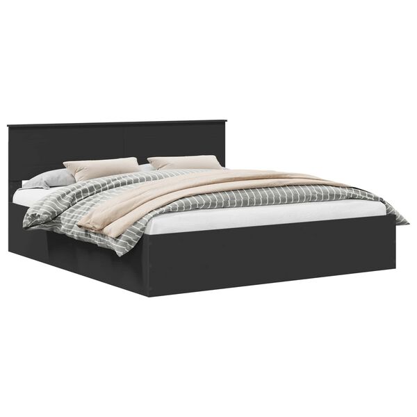 vidaXL Bed Frame with Headboard Black 200 x 200 cm Engineered Wood