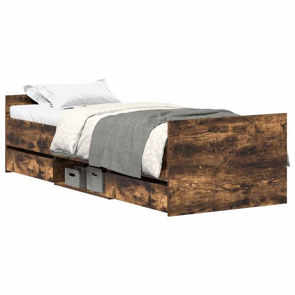 vidaXL Bed Frame without Mattress Smoked Oak 75x190 cm Small Single