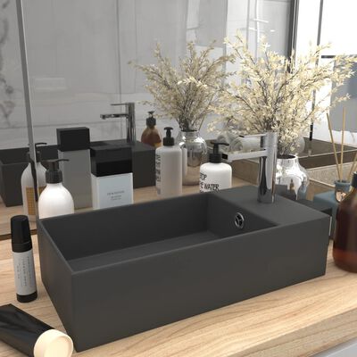 vidaXL Bathroom Sink with Overflow Ceramic Dark Grey
