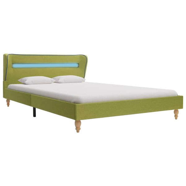 vidaXL Bed Frame with LED without Mattress Green Fabric 135x190 cm Double
