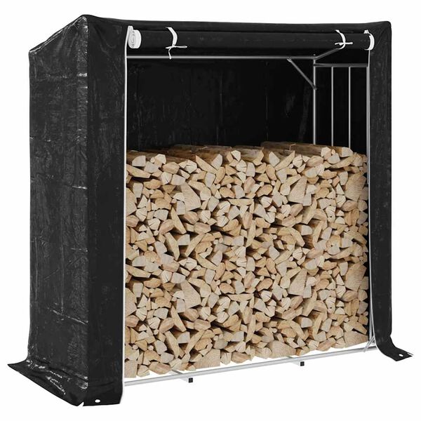 vidaxL Firewood Rack with Rain Cover 200x80x200 cm Galvanised Steel
