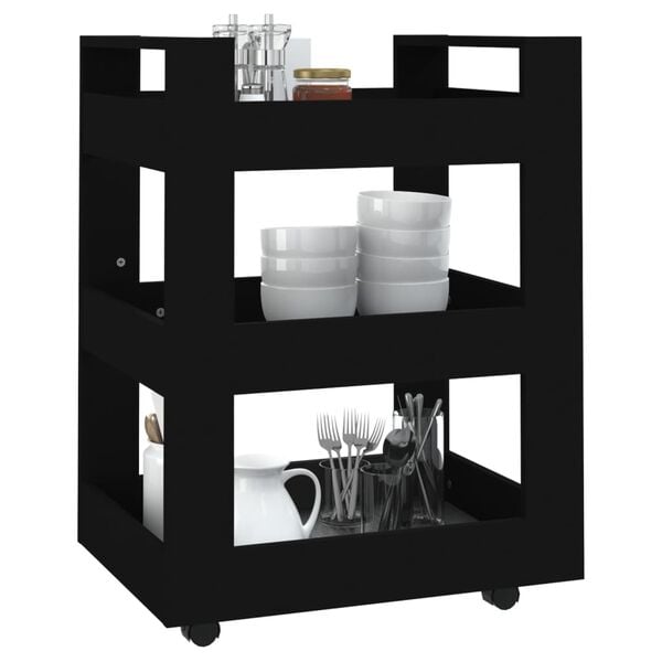 vidaXL Kitchen Trolley Black 60x45x80 cm Engineered Wood