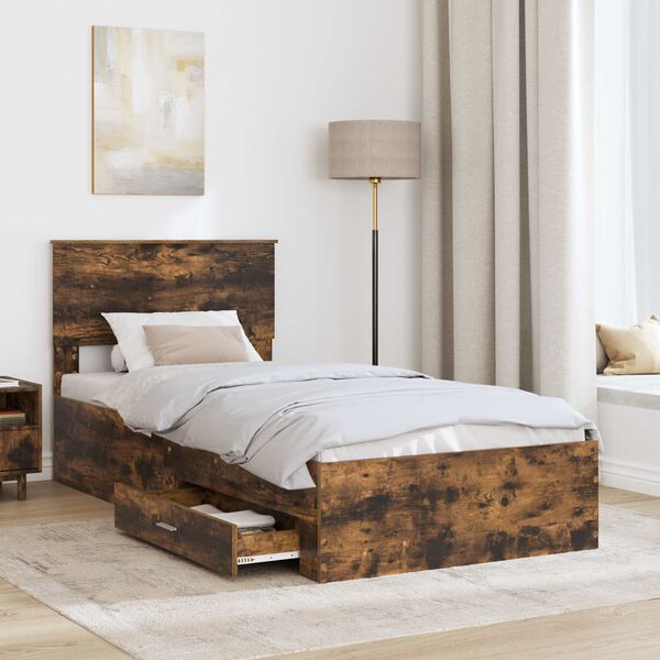 vidaXL Bed Frame Smoked Oak and Silver 75 x 190 cm Engineered Wood
