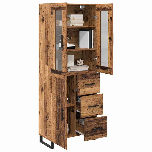 vidaXL Highboard with Drawer 2 pcs Old Wood Engineered Wood and Glass