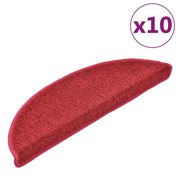 vidaXL Stair Mats 10 pcs 56x17x3 cm Red Half Round