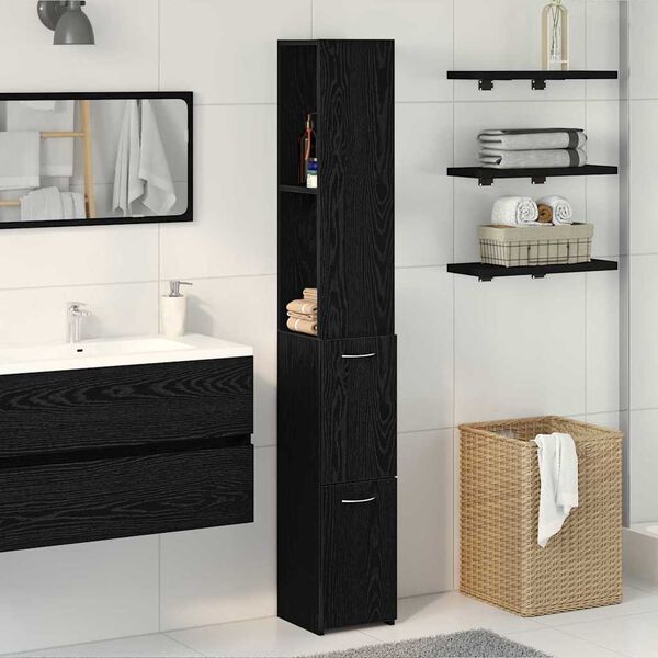 vidaXL Bathroom Cabinet Black Oak 25 x 25 x 170 cm Engineered Wood