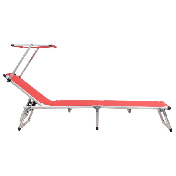 vidaXL Folding Sun Lounger with Roof Aluminium and Textilene Red