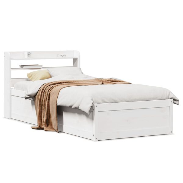 vidaXL Bed Frame with Headboard White 90x190 cm Single Solid Wood Pine